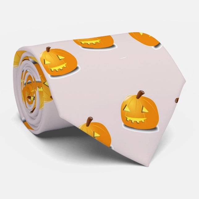 Orangefarbenes Kürbiskopfmuster Krawatte (Gerollt)