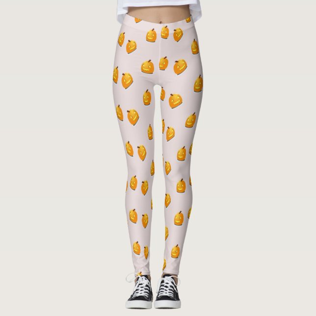 Orangefarbenes Kürbiskopfmuster Leggings (Vorderseite)