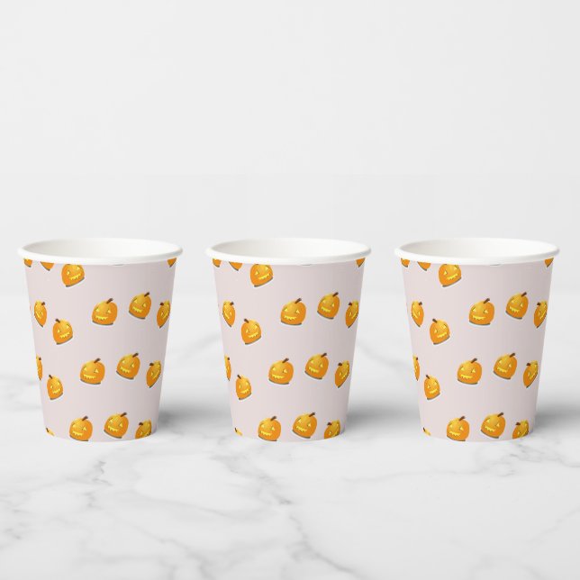 Orangefarbenes Kürbiskopfmuster Pappbecher (Multi)