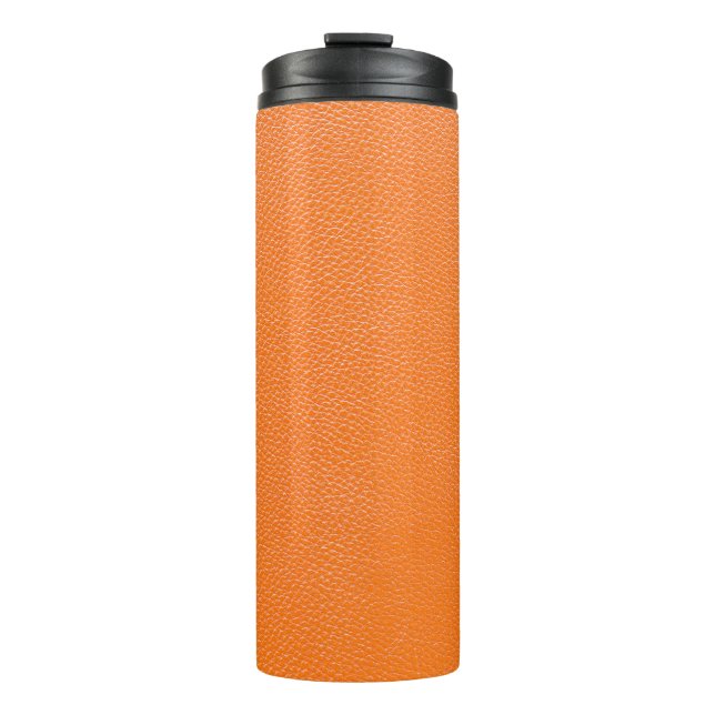 Orangefarbenes Ledermuster, Textur aus Hinterleder Thermosbecher (Vorderseite)