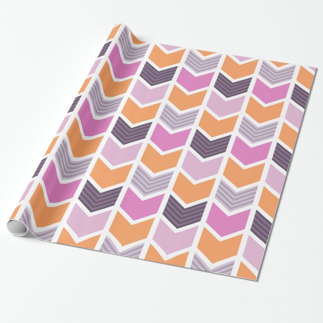Orangefarbenes Lila rosa geometrisches Zickzack Mu Geschenkpapier (Ungerollt)