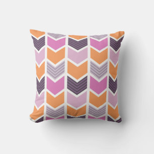Orangefarbenes Lila rosa geometrisches Zickzack Mu Kissen