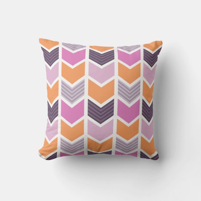 Orangefarbenes Lila rosa geometrisches Zickzack Mu Kissen (Vorderseite)