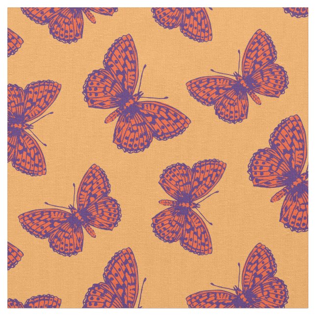 Orangefarbenes lila Schmetterlingsgewebe Stoff (Nahaufnahme)