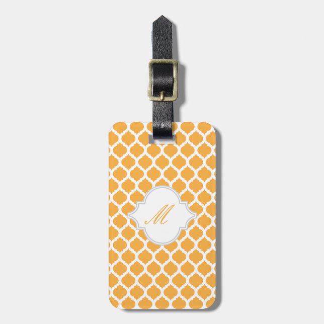 Orangefarbenes marokkanisches Muster mit Monogramm Gepäckanhänger (Vorderseite vertikal)
