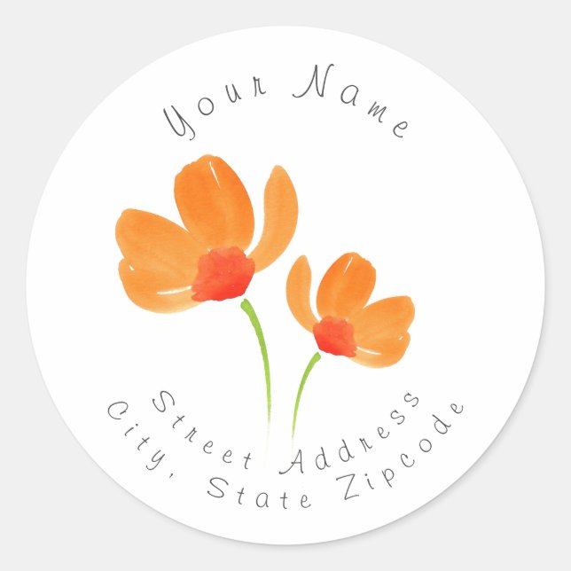 "Orangefarbenes Mohnetikett-Blume Runder Aufkleber (Vorderseite)