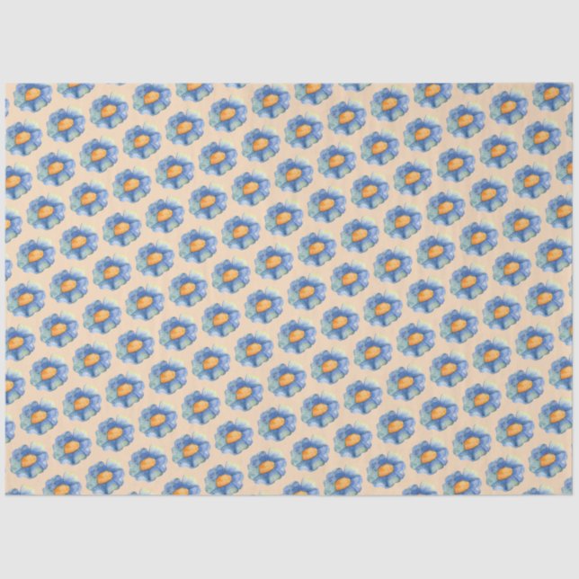 Orangefarbenes Muster der blauen Blume Seidenpapier (Vorderseite)