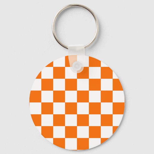 Orangefarbenes Muster eines Karos Schlüsselanhänger (Vorderseite)