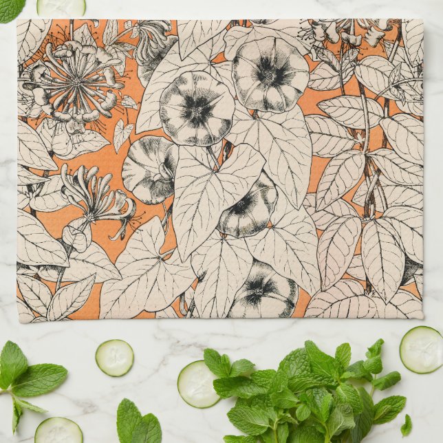 Orangefarbenes Muster für Blume Geschirrtuch (Gefaltet)
