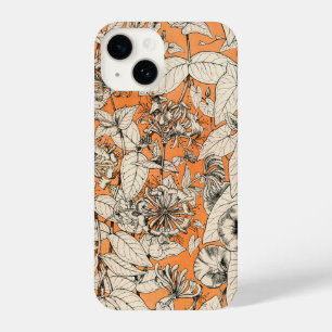 Orangefarbenes Muster für Blume iPhone 14 Hülle