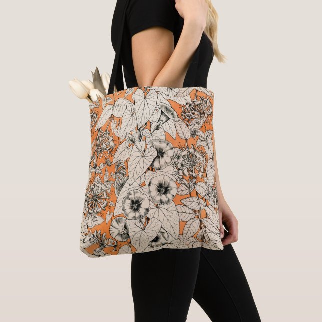 Orangefarbenes Muster für Blume Tasche (Von Nahem)