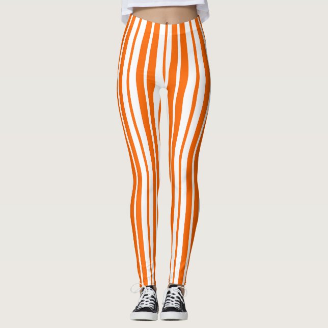 Orangefarbenes Muster für vertikale Streifen Leggings (Vorderseite)