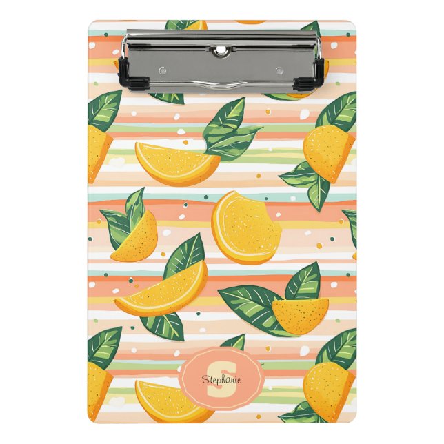 Orangefarbenes Muster mit grünen Blätter auf Paste Mini Klemmbrett (Vorderseite)