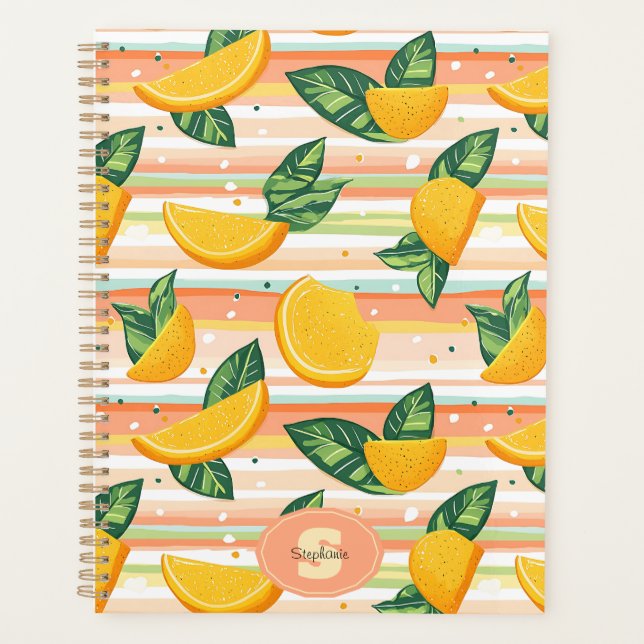Orangefarbenes Muster mit grünen Blätter auf Paste Planer (Vorderseite)