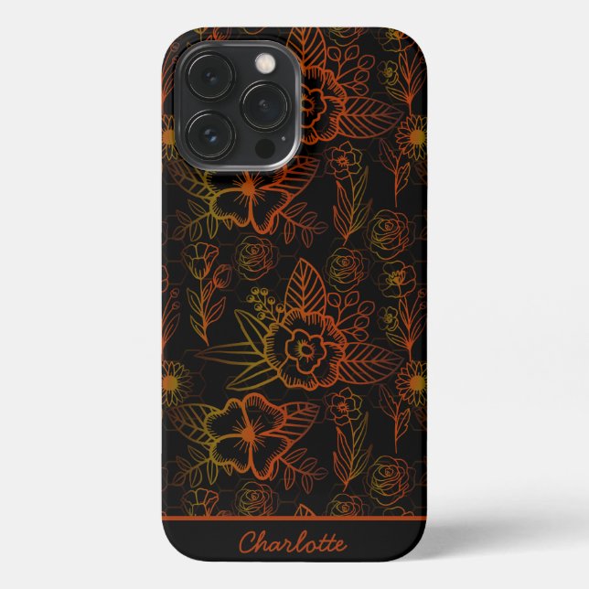 Orangefarbenes nahtloses Muster personalisiert iPhone 13 Pro Max Hülle (Rückseite)