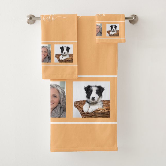 Orangefarbenes Namensskript für das Foto Badhandtuch Set (Insitu)
