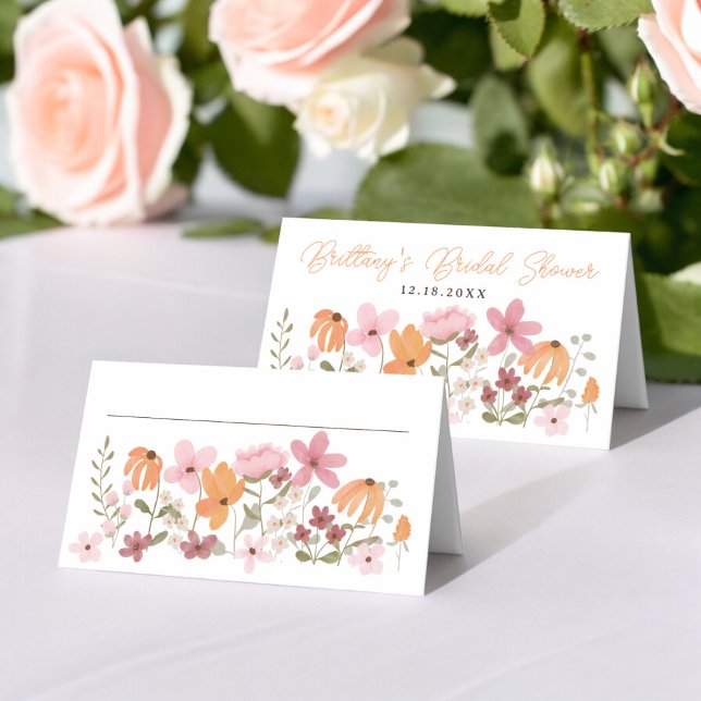 Orangefarbenes Niedliches Wildblume Platzkarte (Orange Cute boho meadow wildflower bridal shower Place Card)