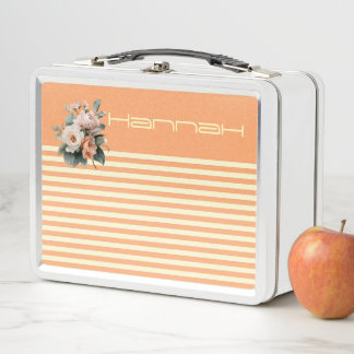 Orangefarbenes Oberteil mit Cremestreifen Metall Brotdose
