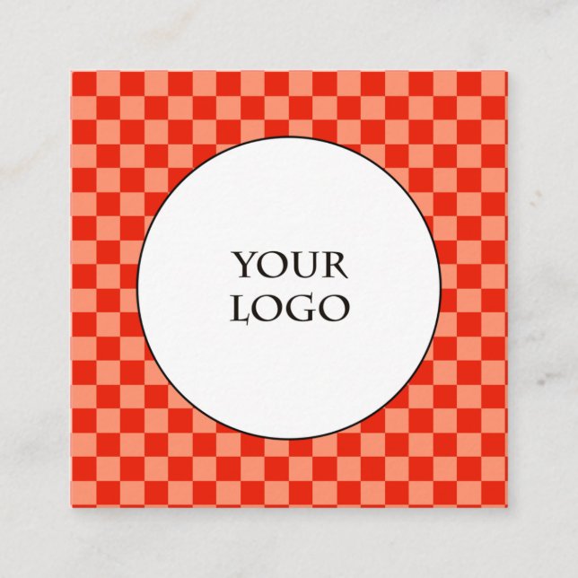Orangefarbenes Orangefarbenes Karo Muster und Logo Quadratische Visitenkarte (Vorderseite)