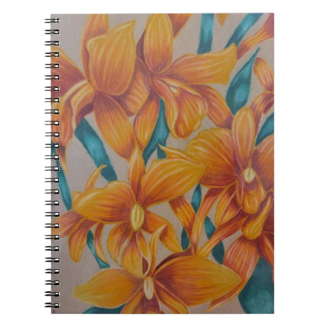 Orangefarbenes Orchideenheft Notizblock (Vorderseite)