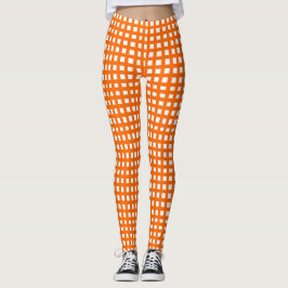 Orangefarbenes Quadratmaschengitter Leggings