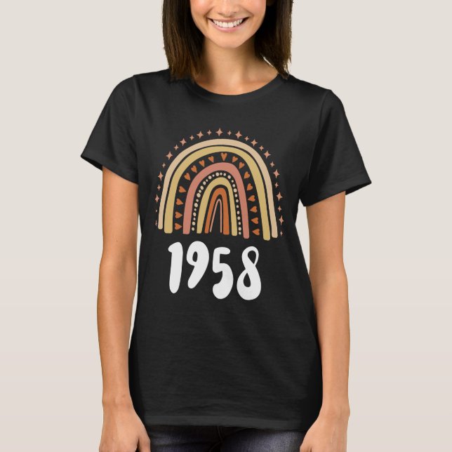 Orangefarbenes Rainbow-Jahr der Geburt 1958 T-Shirt (Vorderseite)