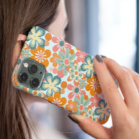 Orangefarbenes rosa Monogramm Retro-Blume-Muster
