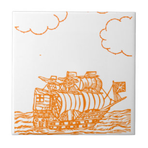 Orangefarbenes Schiff zeichnend Fliese