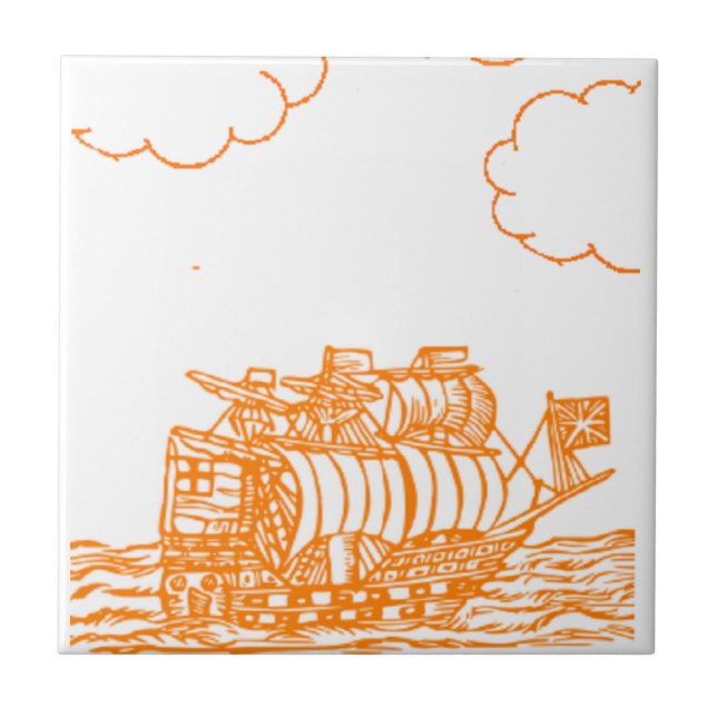 Orangefarbenes Schiff zeichnend Fliese (Vorderseite)