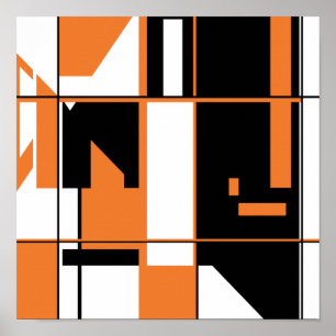 Orangefarbenes Schwarz auf weißem Mosaikbild Geome Poster