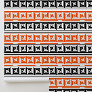 Orangefarbenes Schwarz-Griechischer Schlüssel-Must Tapete