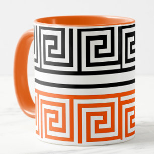 Orangefarbenes Schwarz-Griechischer Schlüssel-Must Tasse