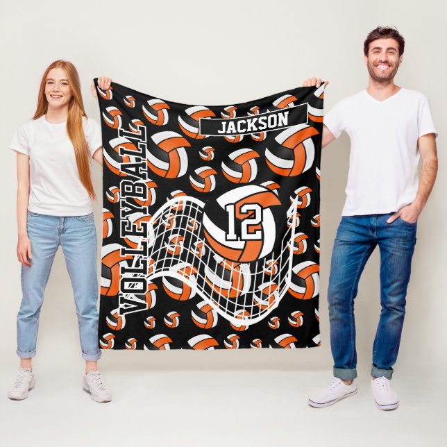 Orangefarbenes, Schwarz-Weiß-Volleyball-Muster Fleecedecke (Beispiel)