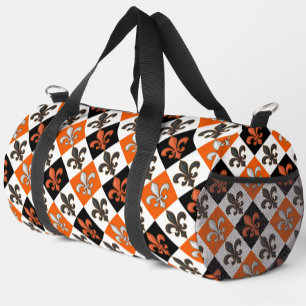 Orangefarbenes Schwarz-weißes Fleur-de-lis-Design Duffle Bag