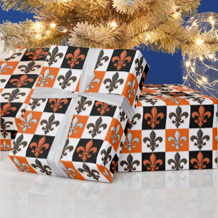 Orangefarbenes Schwarz-weißes Fleur-de-lis-Design Geschenkpapier