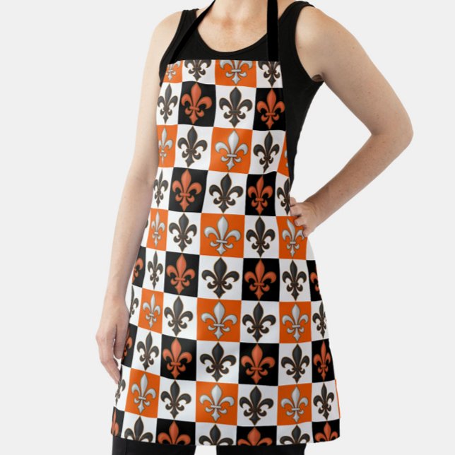Orangefarbenes Schwarz-weißes Fleur-de-lis-Design Schürze (Von Creator hochgeladen)