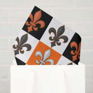 Orangefarbenes Schwarz-weißes Fleur-de-lis-Design Seidenpapier