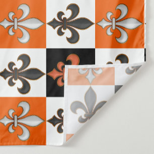Orangefarbenes Schwarz-weißes Fleur-de-lis-Design Stoff