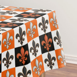 Orangefarbenes Schwarz-weißes Fleur-de-lis-Design Tischdecke