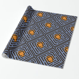 Orangefarbenes schwarzes Maze-Muster auf benutzerd Geschenkpapier