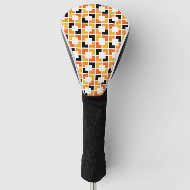 Orangefarbenes Schwarzes Quadrat geometrisches Mus Golf Headcover (Vorderseite)