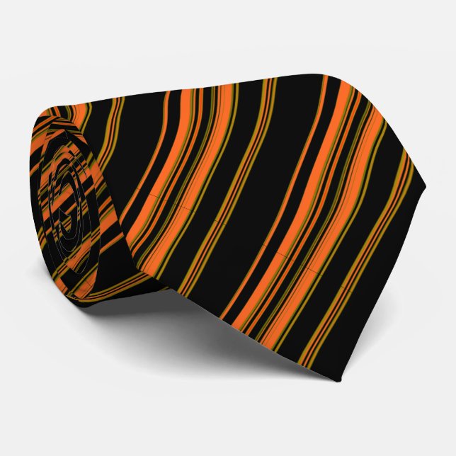 Orangefarbenes schwarzes Streifenmuster Krawatte (Gerollt)