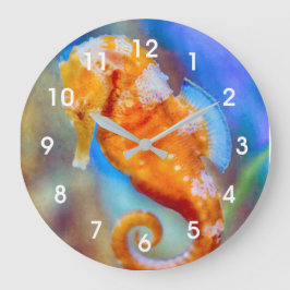 Orangefarbenes Seepferd Große Wanduhr