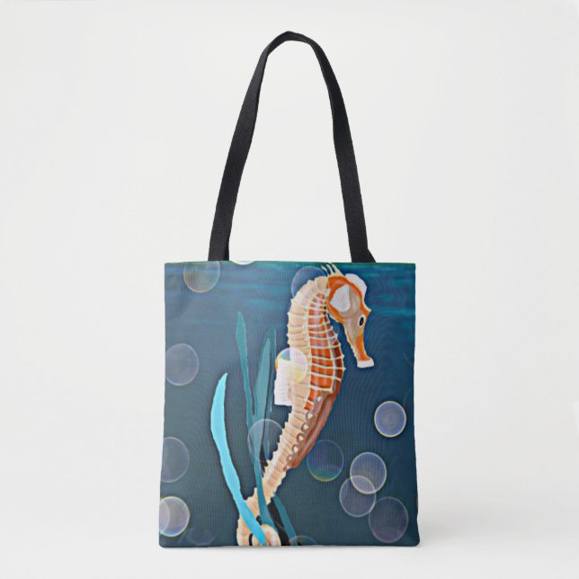 Orangefarbenes Seepferd mit Blasen am Meer Tasche (Vorderseite)