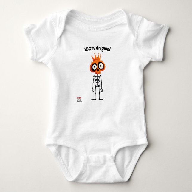 Orangefarbenes Skelett mit Krone | Fun Unisex Styl Baby Strampler (Vorderseite)