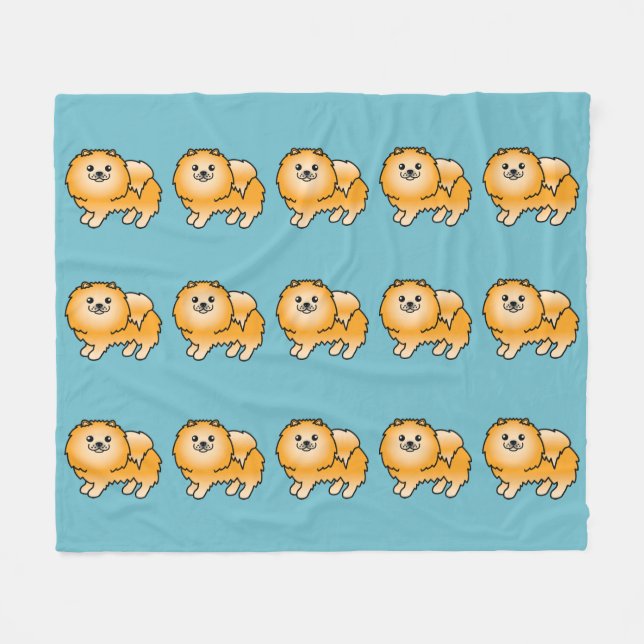Orangefarbenes Spitz Hunde Muster auf blau Fleecedecke (Vorderseite (Horizontal))