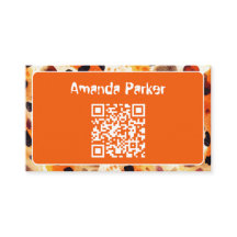 Orangefarbenes Tierdruck-QR-Code-Geschäftskarte