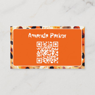 Orangefarbenes Tierdruck-QR-Code-Geschäftskarte Visitenkarte