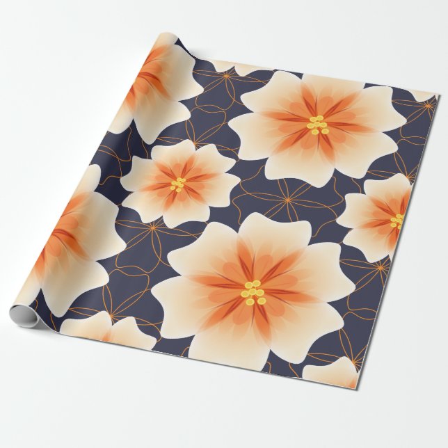 Orangefarbenes tropisches Muster Geschenkpapier (Ungerollt)