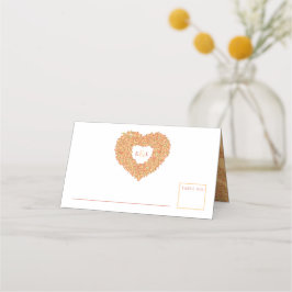 Orangefarbenes Tulpenherz zeichnend Monogramm Hoch Platzkarte